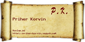 Priher Korvin névjegykártya
